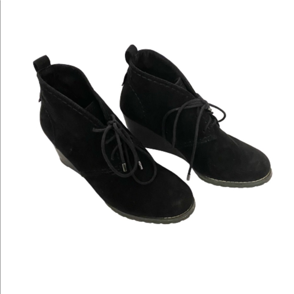 Black Wedge Lace Up SO Ankle Heeled Booties